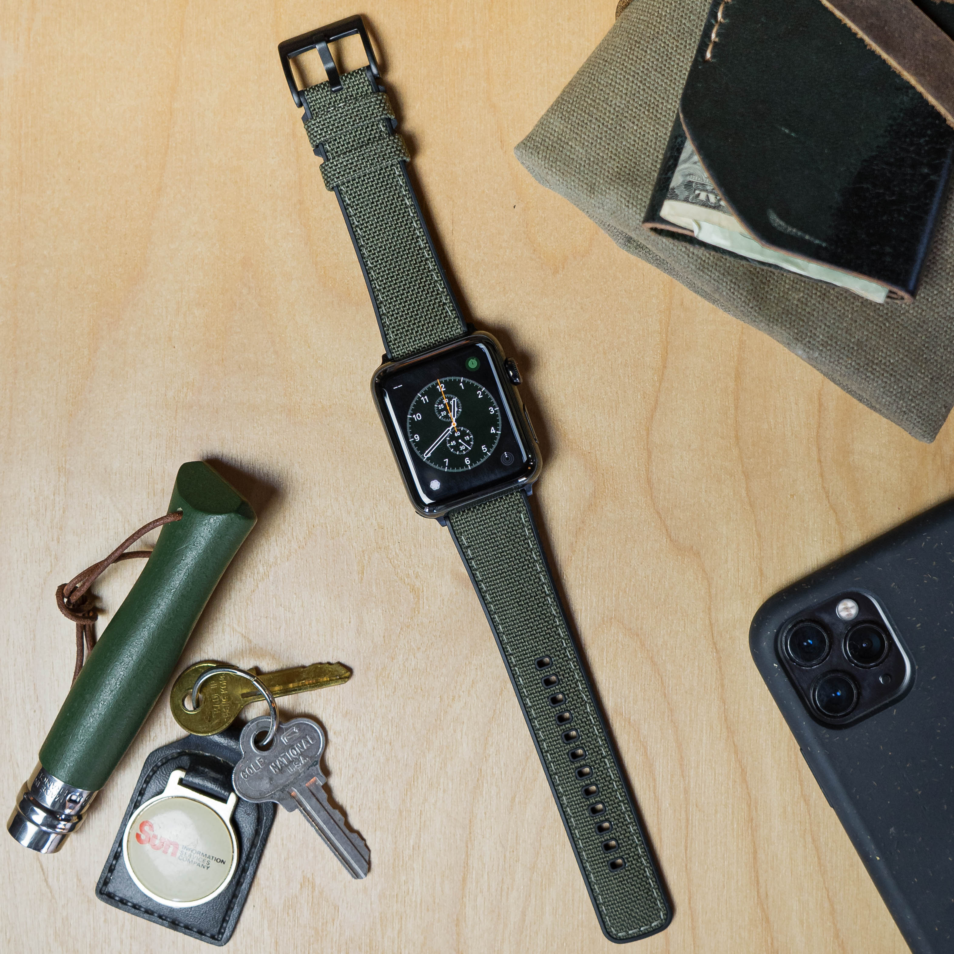 Apple Watch Army Green Cordura Fabric And Silicone Hybrid Watch Band - Image 13