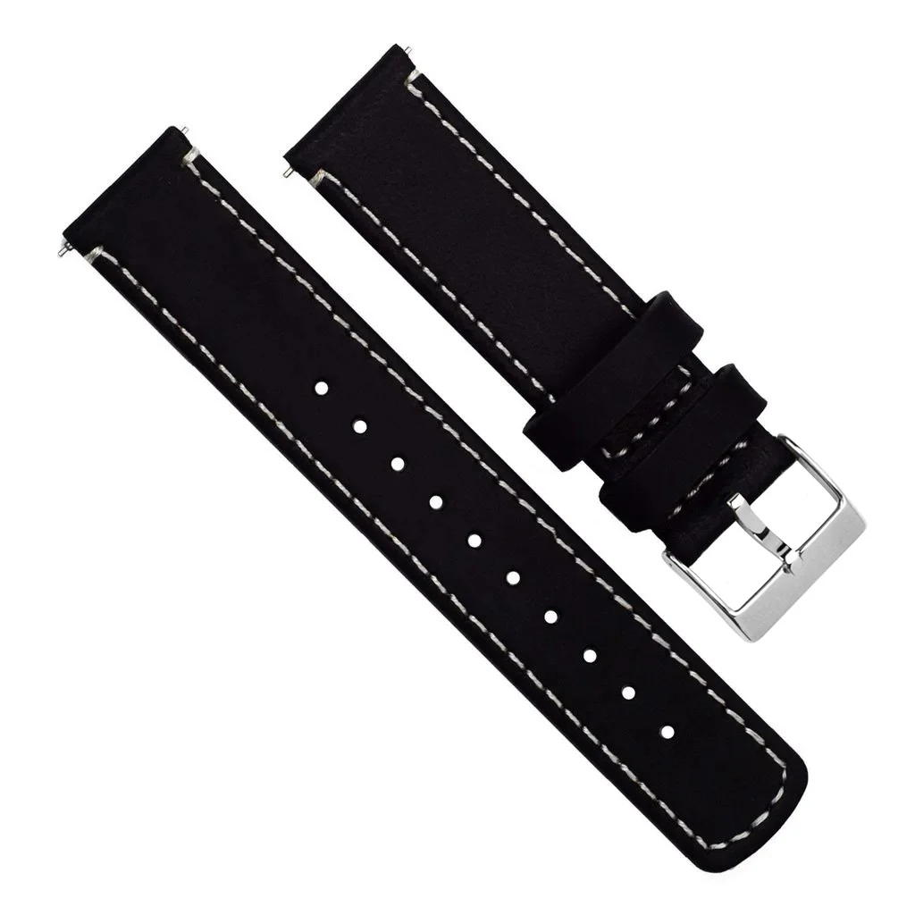 Black Leather White Stitching Quick Release Watch Band - Image 3