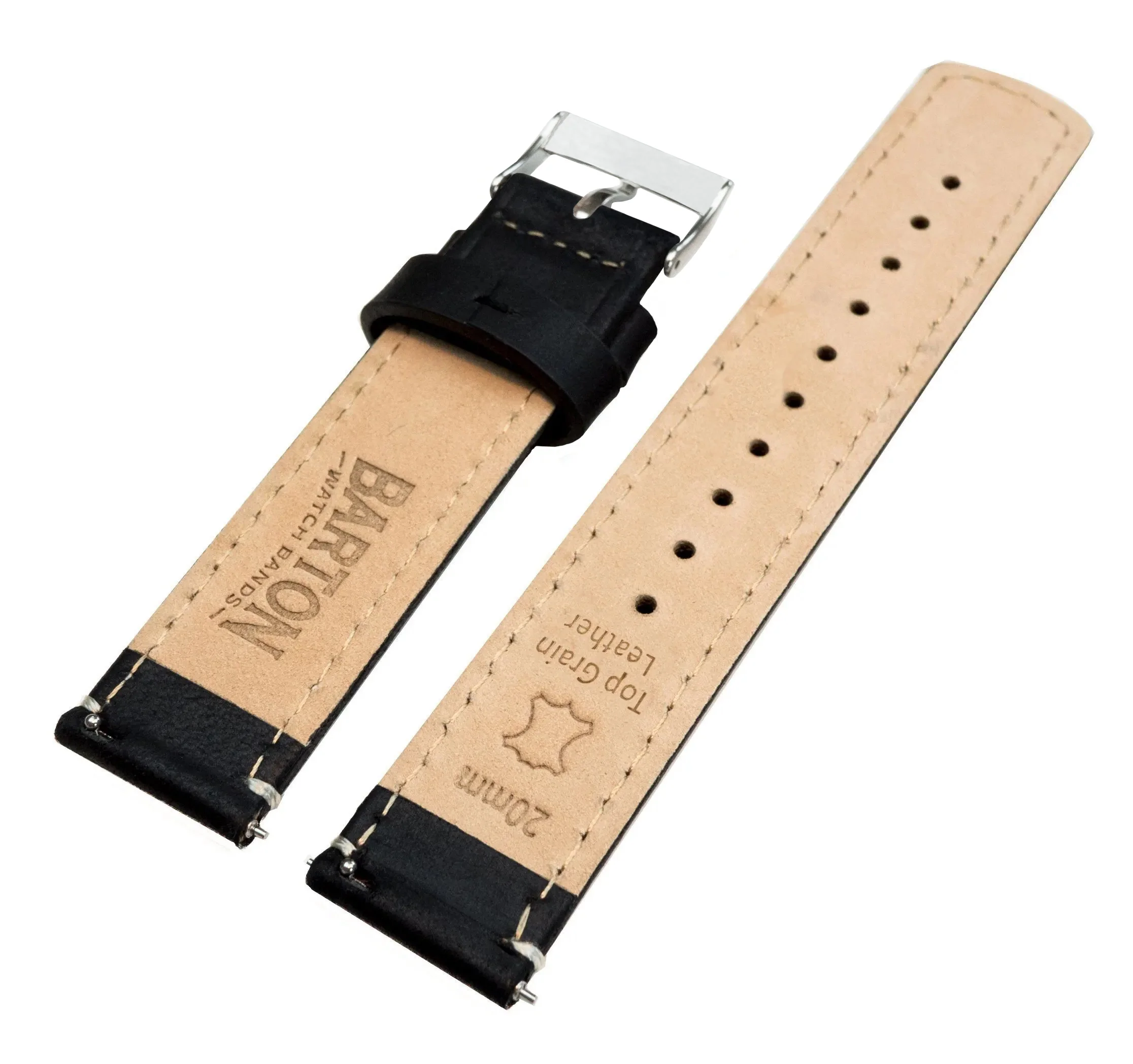 Black Leather White Stitching Quick Release Watch Band - Image 4