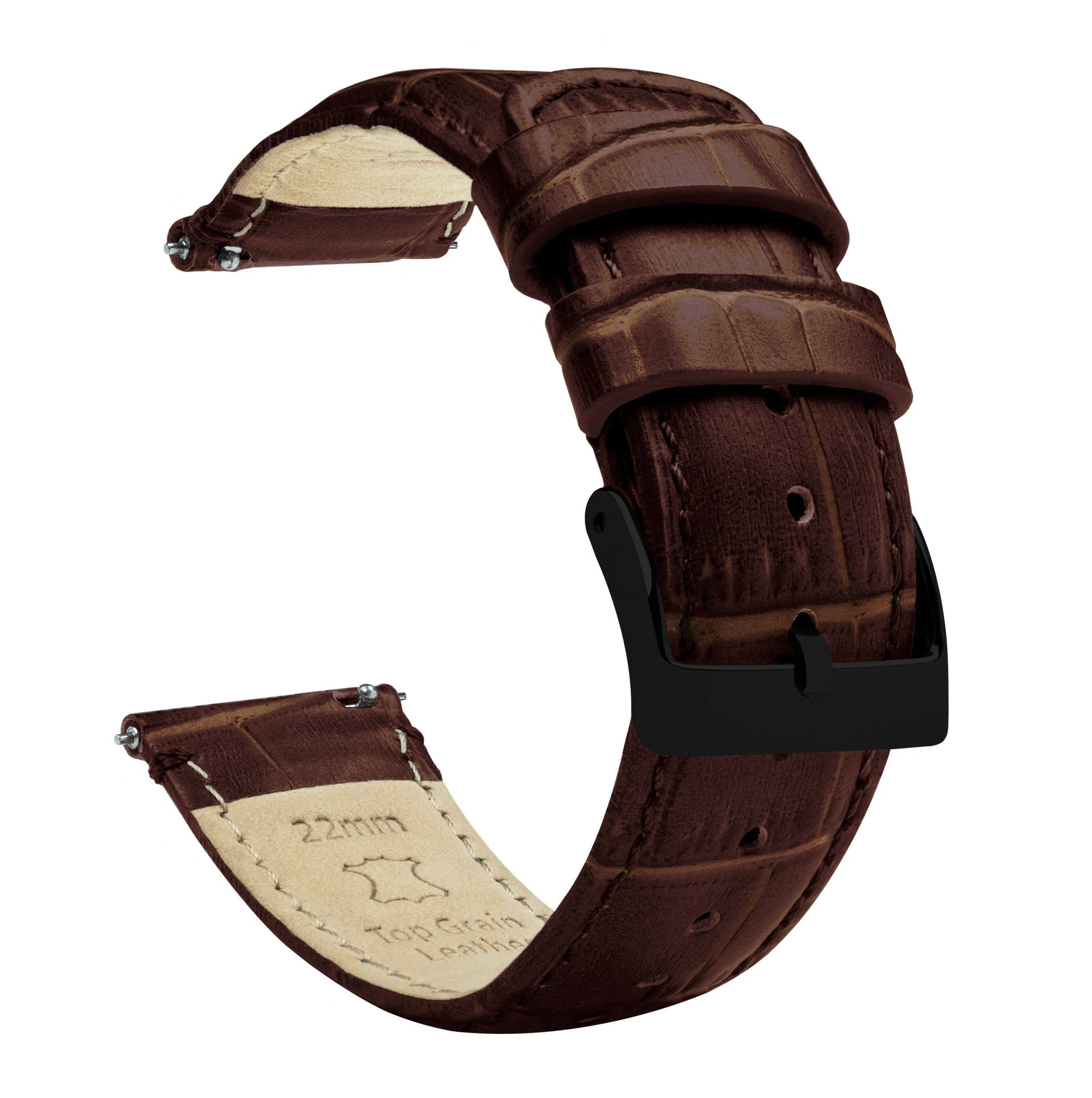 Coffee Brown Alligator Grain Leather Watch Band - Image 11