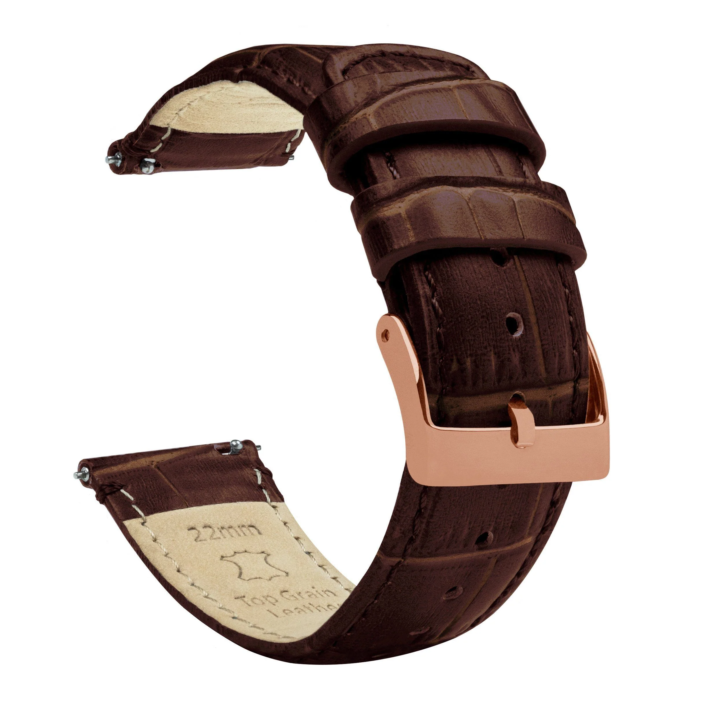 Coffee Brown Alligator Grain Leather Watch Band - Image 14