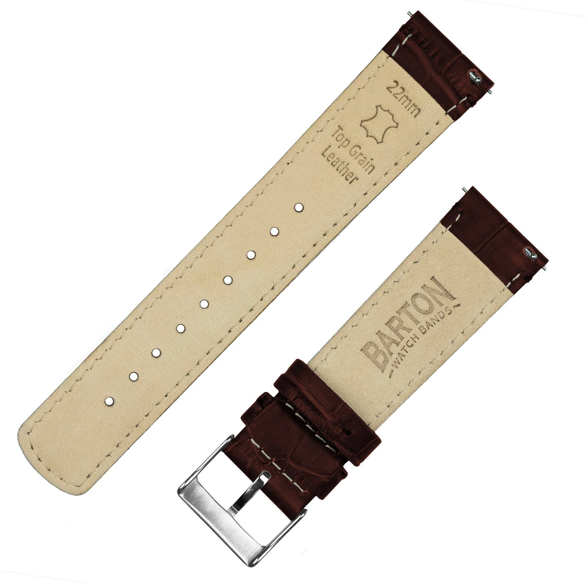 Coffee Brown Alligator Grain Leather Watch Band - Image 7