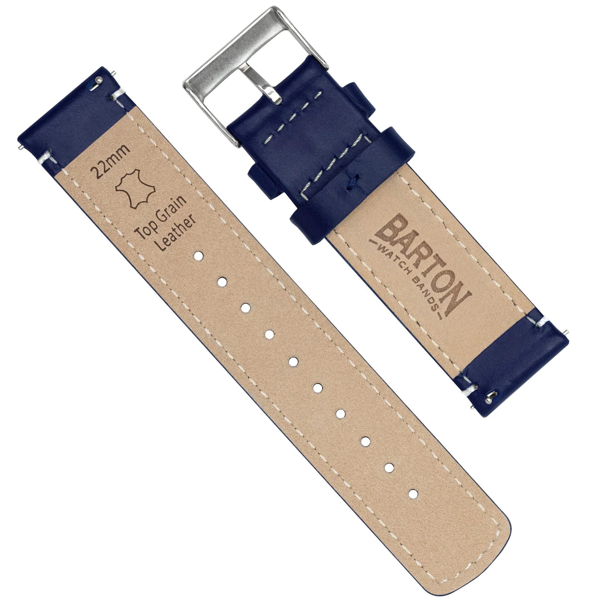 Navy Blue Leather Linen Stitching Watch Band - Image 4