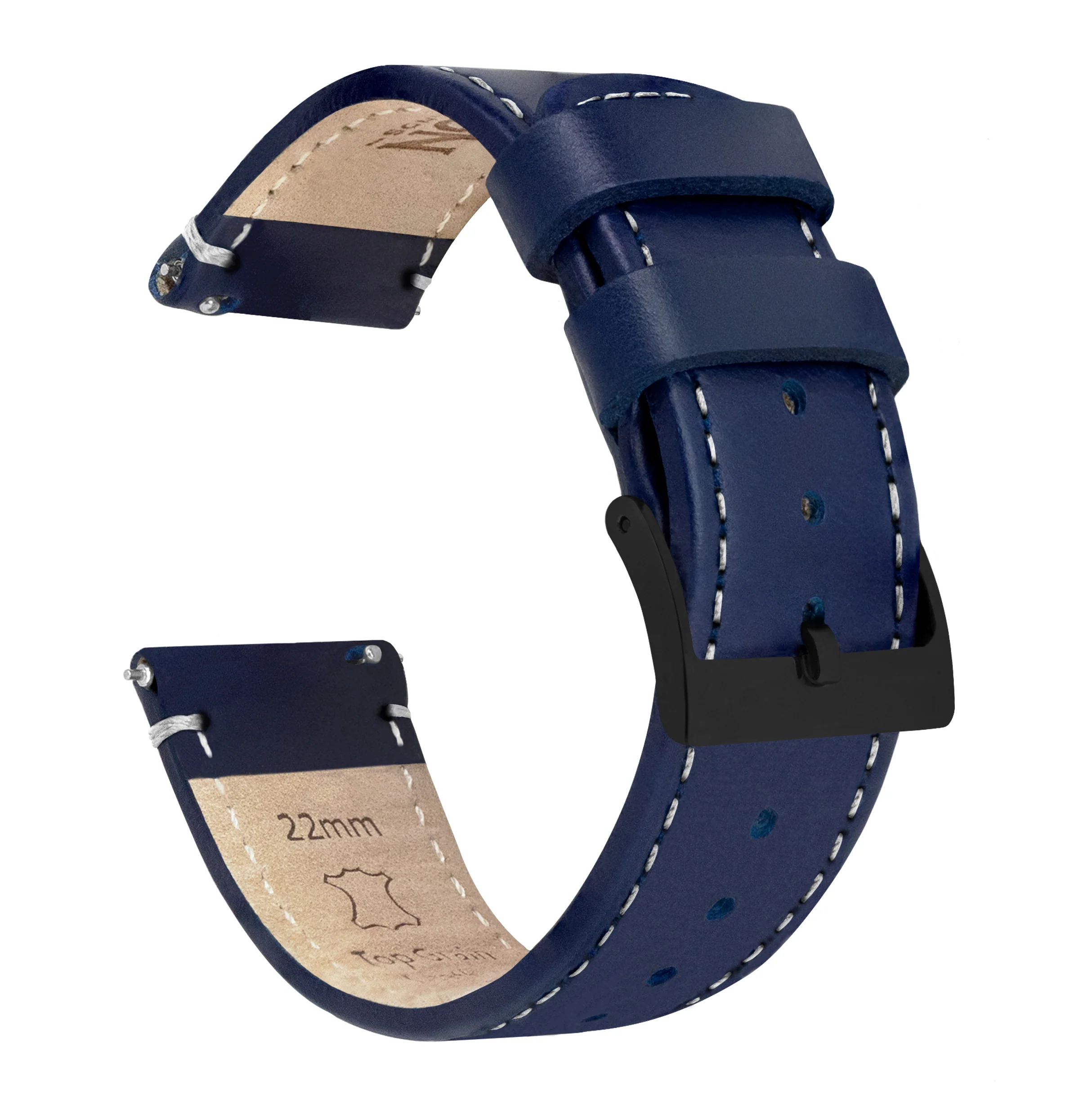 Navy Blue Leather Linen Stitching Watch Band - Image 7
