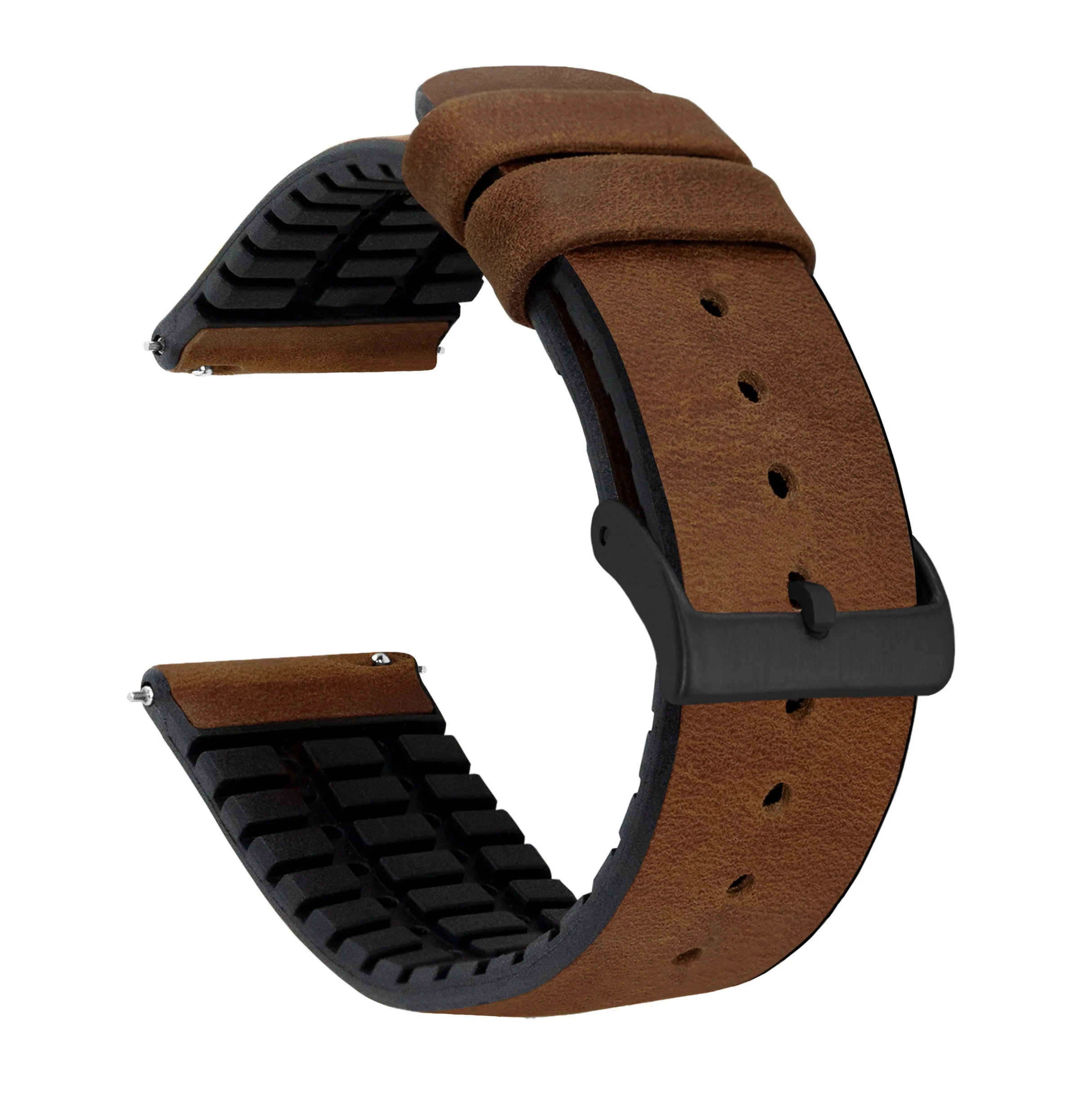Oak Brown Leather And Rubber Hybrid Watch Band - Image 4