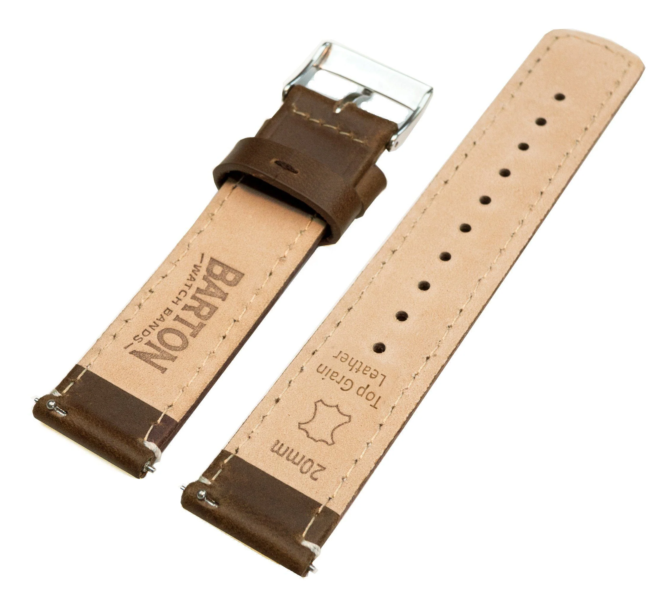 Saddle Brown Leather White Stitching Quick Release Watch Band - Image 4