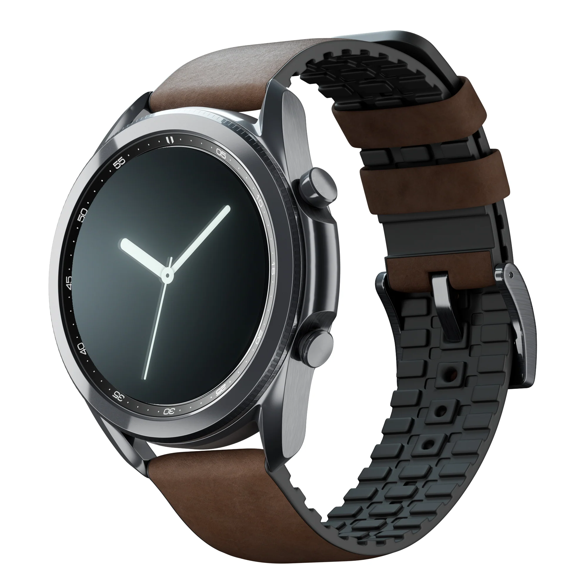 Walnut Brown Leather And Rubber Hybrid Watch Band - Image 3