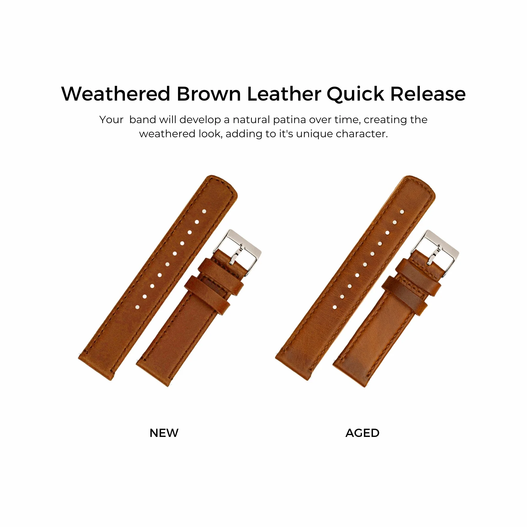 Weathered Brown Leather Watch Band - Image 6